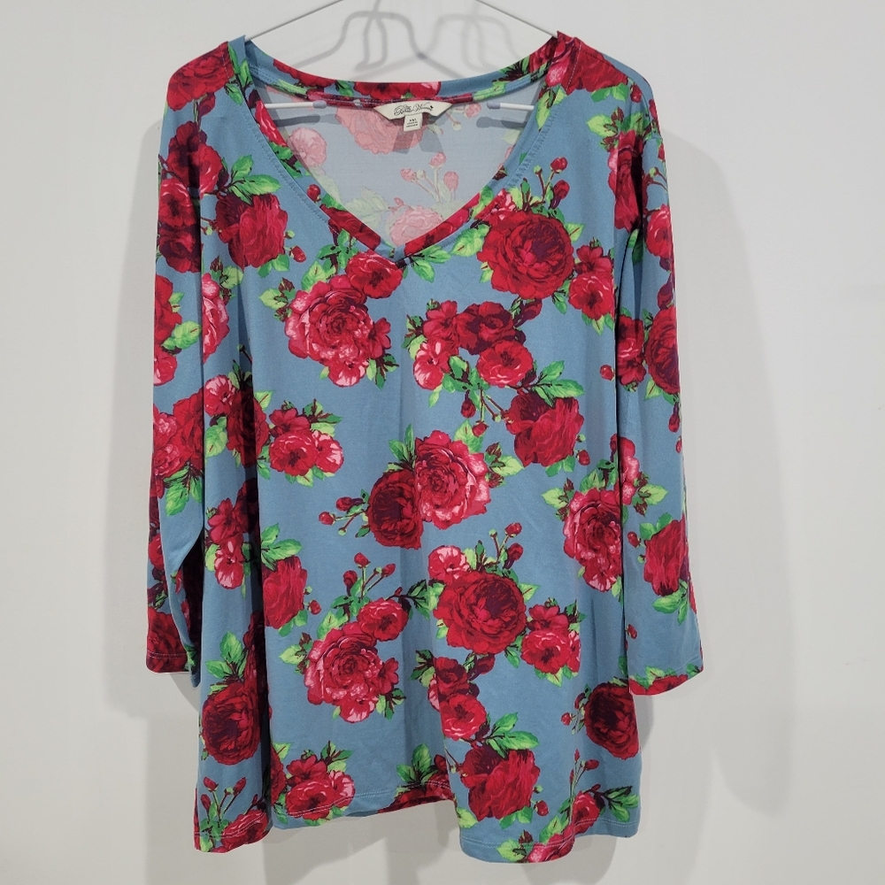 The Pioneer Woman Blue Floral 3/4 Sleeve Shirt - Size XXL